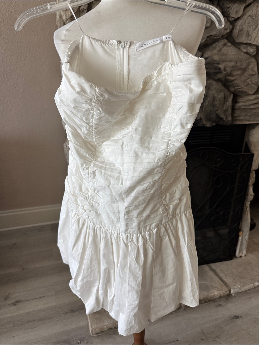 All in Favor Strapless White Ruching Peplum Dress